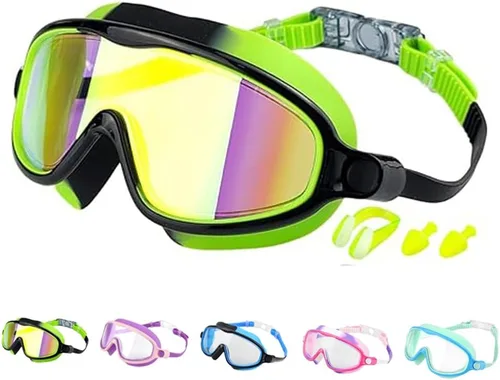 Miniatura 7 de Gafas de natación de marco grande impermeables y antivaho para niños, gafas de natación de visión amplia de verano 2025 para niños y niñas Azul