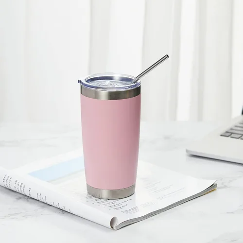 Miniatura 7 de COMOOO Taza de viaje de acero inoxidable de doble pared aislada al vacío de 20 onzas con tapa y pajita, taza de café aislada con recubrimiento