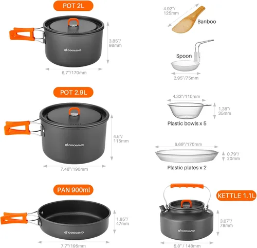 Miniatura 3 de Odoland 15pcs Camping Cookware Non-Stick Lightweight Camping Pots and Pans Set with Kettle Plastic Plates Bowls Soup Spoon for Camping, Backpacking