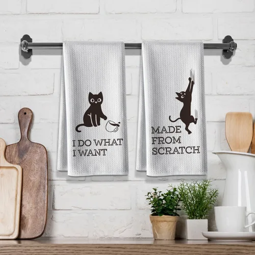 Miniatura 2 de Toallas de cocina divertidas con temática de gatos, 16 x 24 pulgadas, paquete de 2, saco de harina, paños de cocina de alta absorción