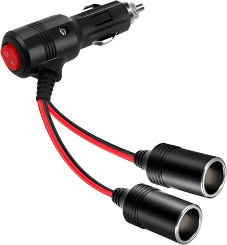 Herfair Divisor de encendedor de cigarrillos para automóvil, adaptador de encendedor de cigarrillos de 2 enchufes, cable de extensión, puerto de