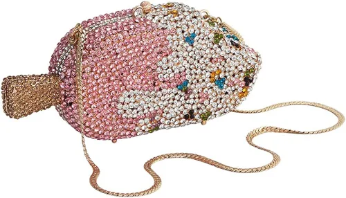 Miniatura 3 de Tngan Bolso de mano de noche con purpurina y diamantes de imitación para mujer, con forma de helado, bolsa de hombro para niña