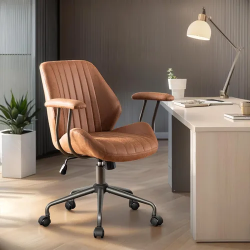 Silla de oficina en casa, silla ergonómica para computadora con soporte lumbar, altura ajustable, silla de oficina moderna de mediados de siglo con