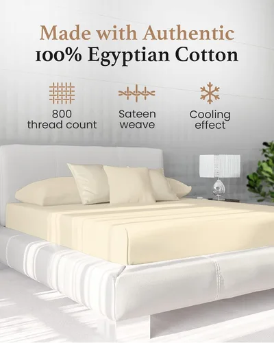 Miniatura 2 de Sábana bajera Good Sleep Bedding, solo sábana bajera - 100% algodón egipcio, sábana bajera ajustable de 800 hilos, sábanas bajeras suaves y Marfil