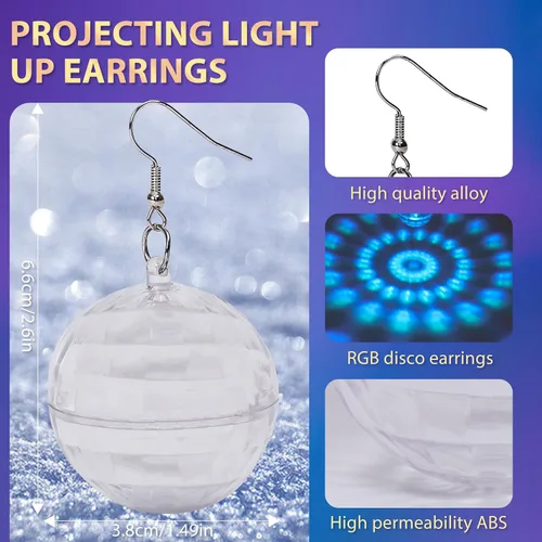 Miniatura 5 de RAHAN Aretes LED de bola de discoteca de 16 colores de luz, luz recargable, aretes iluminados para mujer, fiesta de baile, accesorios de disfraces