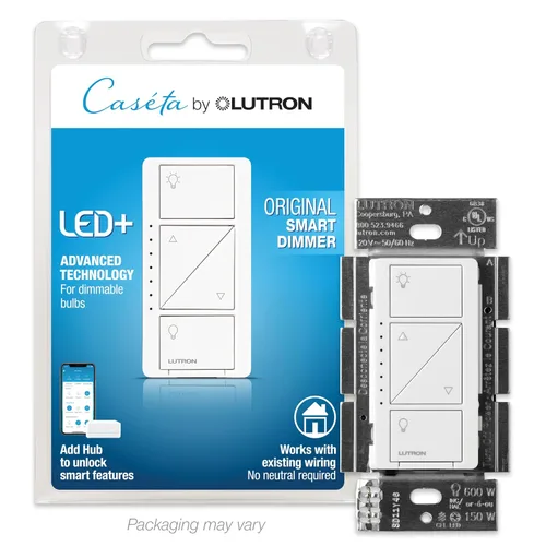Miniatura 20 de Lutron Caseta - Interruptor de atenuación inteligente original (requiere Lutron Smart Hub), para luces LED, 150 vatios, un solo polo/3 vías, no Negro
