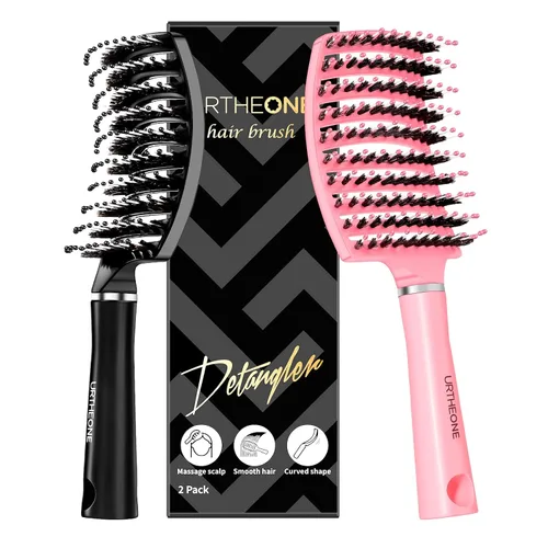 URTHEONE Cepillo para el cabello, cepillo desenredante de cerdas de jabalí, cepillo de pelo curvado ventilado para mujeres, hombres y niños, rizado,