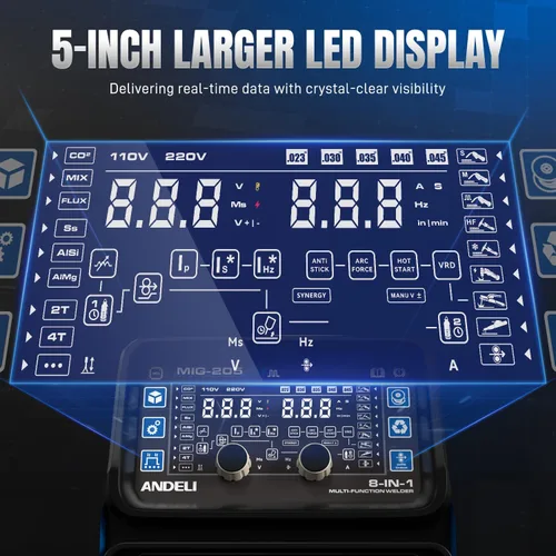 Miniatura 3 de ANDELI Soldador multiproceso, 8 en 1 cortador de plasma/pulsado MIG/HF TIG/núcleo de flujo/frío/limpio/palo máquina de soldadura de aluminio