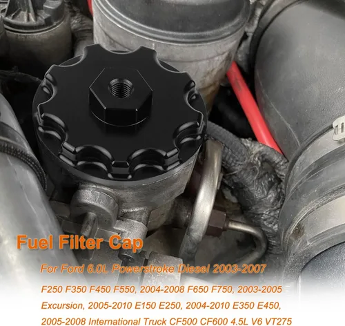Miniatura 2 de Tapa del filtro de combustible con puerto de presión de combustible para Ford F250 F350 F450 F550 Super Duty International 6.0L Diesel Negro