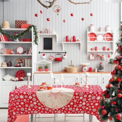 Miniatura 4 de ELECLAND Mantel de plástico de copos de nieve de Navidad, cubierta de mesa de copos de nieve de Navidad, mantel rectangular de fiesta de invierno