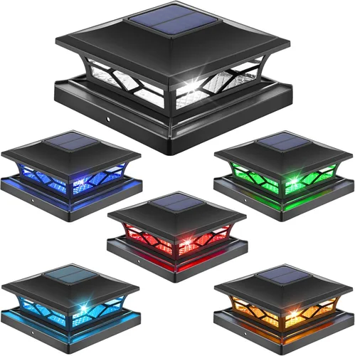 Miniatura 22 de APONUO - Luces solares para punta de poste, paquete de 6, 2 modos, luces solares para postes de valla, IP65 impermeables, encendido/apagado