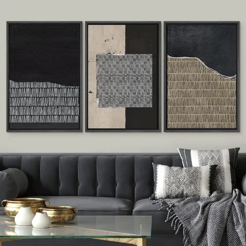 Miniatura 216 de SIGNWIN Lienzo enmarcado para pared, arte con pinceladas de flujo neutro en tonos beige abstractos, ilustraciones, arte moderno, decorativo