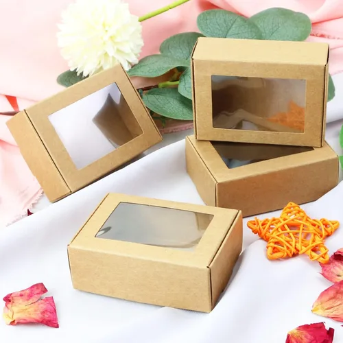 Miniatura 7 de BadenBach Paquete de 50 mini cajas rectangulares de papel kraft con ventanas transparentes, 3.33 x 2.35 x 1.18 pulgadas, pequeñas cajas de embalaje