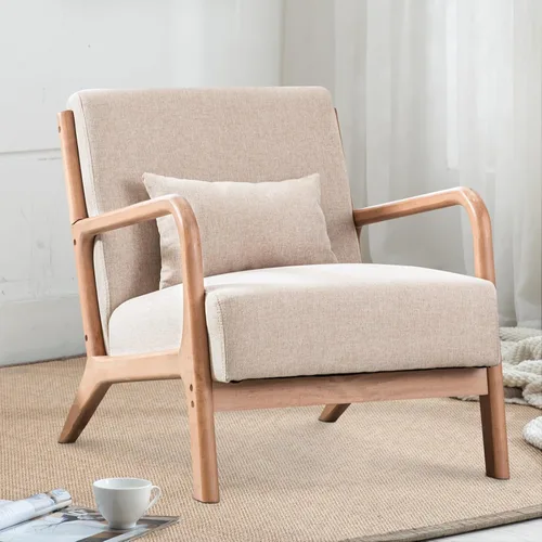 INZOY Silla de acento moderna de mediados de siglo con marco de madera, sillas tapizadas para sala de estar con cojín lumbar, sillón de lectura para