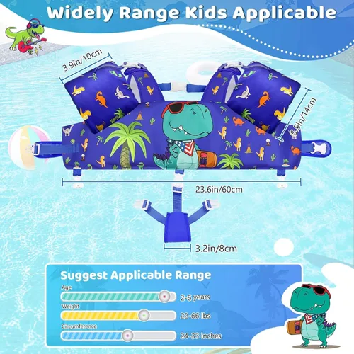Miniatura 3 de Vvinca Chaleco de natación para niños de 22 a 66 libras, entrenador de natación para niños y niñas con correa de entrepierna antirozaduras