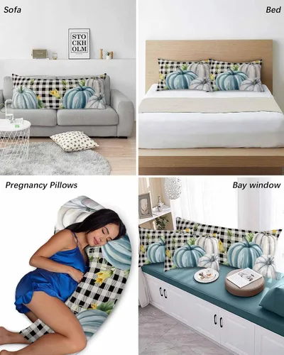 Miniatura 4 de Fundas de almohada de tamaño King de Acción de Gracias, fundas de almohada suaves decorativas para sofá y lumbar con cierre de sobre, otoño verde