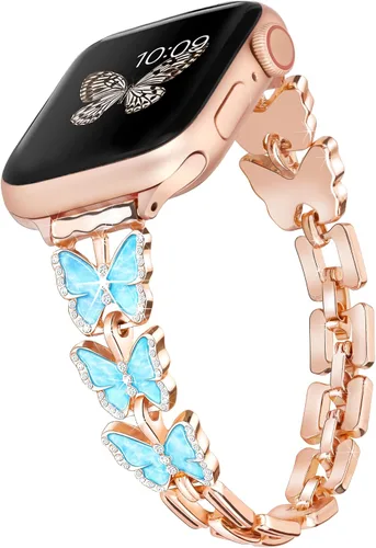 Miniatura 7 de Wipalor, compatible con la malla para reloj de Apple de 38mm y 40mm, liviana para mujer, pulsera fácil de ajustar, diamante brillante en la oro rosa