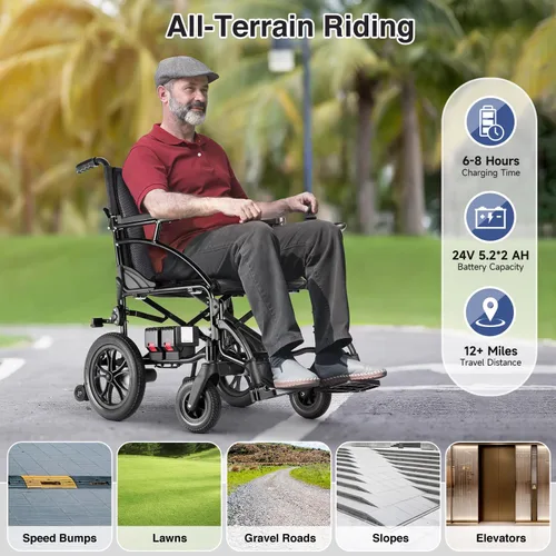Miniatura 3 de SLF30 Sillas de ruedas eléctricas para adultos, silla de ruedas motorizada plegable y duradera con asiento de 19 pulgadas y soporta hasta 300 libras