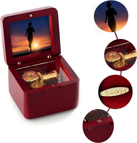Miniatura 3 de Caja de Música Mini con Marco de Fotos Grabado Láser Caja de Música Vintage de Cuerda, Regalo para el Día de la Madre Día de San Valentín Día
