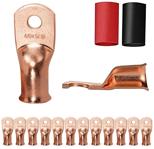 12 conectores de terminal de anillo de cobre 4/0x5/16 4/0 AWG de alta resistencia, extremos de cable de batería, terminales de cobre desnudo con 12