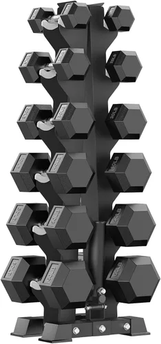 Miniatura 12 de PAPABABE Juego de mancuernas hexagonales con estante, 85-560 libras con revestimiento de goma, juego de mancuernas libres con estante
