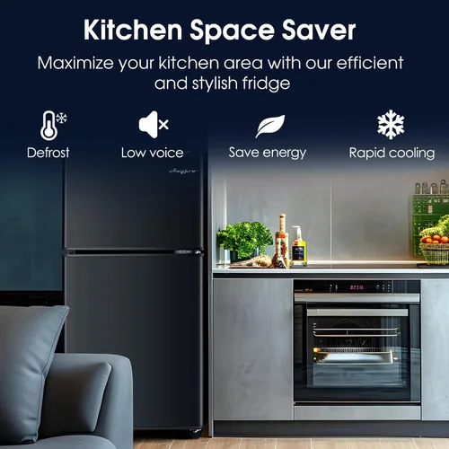 Miniatura 2 de Anypro Refrigerador de 3.2 pies cúbicos con congelador, refrigerador de doble puerta con congelador, control de temperatura, estantes ajustables