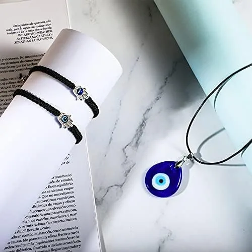 Miniatura 2 de Juego de collar y pulsera contra el mal de ojo, 2 piezas de amuleto de la suerte con tarjeta, 2 piezas de collares con dije contra el mal de ojo