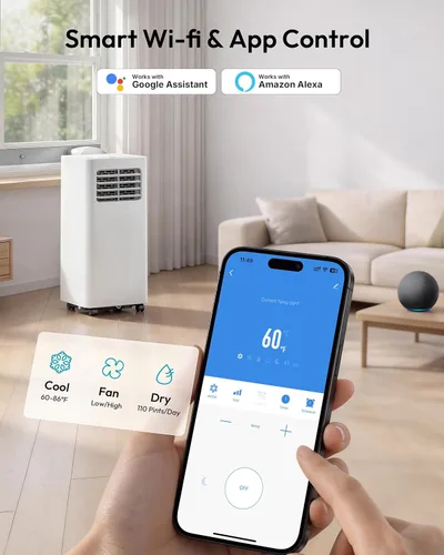 Miniatura 4 de EUHOMY Aire acondicionado portátil de 12,000 BTU, aire acondicionado portátil 4 en 1 para habitaciones de hasta 550 pies cuadrados con fresco