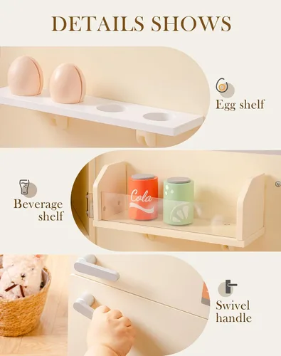 Miniatura 7 de ROBOTIME Juego de Cocina de Juguete - Refrigerador de Juguete de Madera con Accesorios, Juego de Cocina de Simulación para Niños y Niños Pequeños