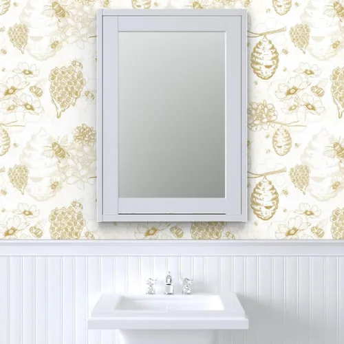 Miniatura 9 de Muestra de papel tapiz extraíble – Colmena de abeja Toile flores amarillas grandes mostaza oro abeja miel papel pintado personalizado pre-pegado por