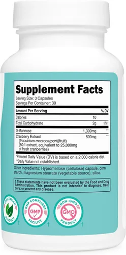 Miniatura 5 de Nutricost D-manosa con extracto de arándano para mujeres, 90 cápsulas para 30 porciones por botella, vegano, sin OMG y sin gluten