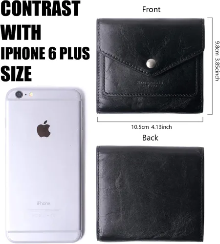 Miniatura 3 de Borgasets Cartera pequeña para mujer, de piel auténtica, con bloqueo RFID, organizador de bolsillo, compacto, plegable, mini bolso para mujer