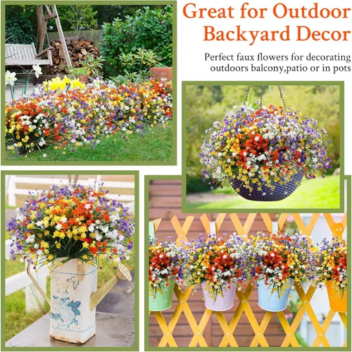 Miniatura 5 de Hoteam 40 paquetes de flores artificiales para exteriores, resistentes a los rayos UV, plantas de exterior sintéticas, plantas de plástico falsas