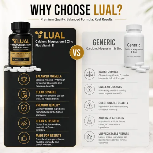 Miniatura 9 de LUAL Calcio, magnesio y zinc con vitamina D3 – Suplemento de apoyo óseo y muscular para adultos, 1000 mg de calcio, 400 mg de magnesio, 15 mg