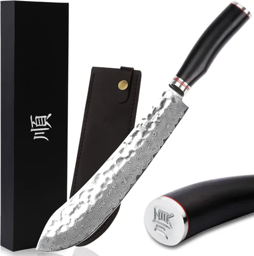Miniatura 8 de YOUSUNLONG Breaking Knife Max Bull Nose Cuchillo de carnicero japonés de 12 pulgadas, 67 capas de acero de Damasco martillado con mango de madera
