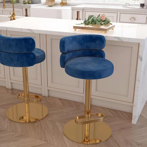 Miniatura 13 de Taburetes de bar de terciopelo modernos giratorios de altura ajustable para encimera de cocina, taburetes de bar con reposapiés para sala de estar