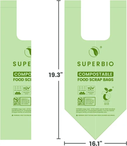 Miniatura 5 de SUPERBIO Bolsas compostables para restos de comida con asa de 1.6 galones, bolsas pequeñas de compost con asas, 50 unidades, 2 paquetes, BPI y OK