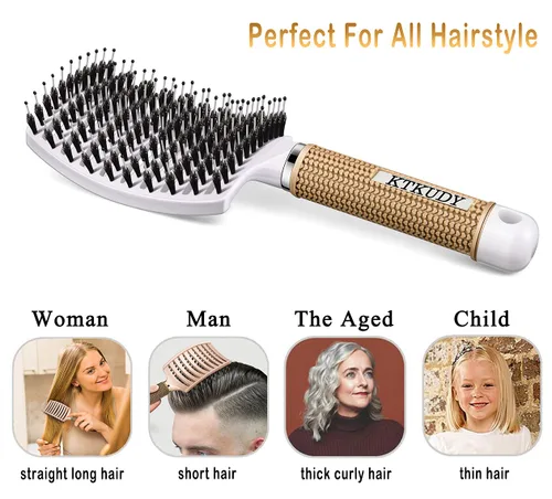 Miniatura 5 de Cepillo Desenredante con Cerdas de Jabalí Juego KTKUDY Cepillo para Cabello Curvado y Ventilado Cepillo Desenredante para Mujeres Hombres Niños