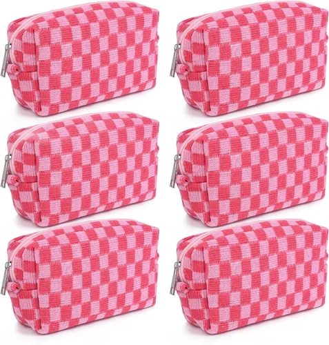 Miniatura 41 de SOIDRAM 6 Piezas Bolsa de Maquillaje a Cuadros Preppy Bolsa de Cosméticos a Granel Rosa Negra Bolsa de Maquillaje Personalizada Bolsa de Viaje de 6