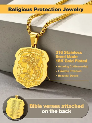 Miniatura 185 de U7 Saint Benedict/Michael Medal Necklace, 316L Stainless Steel Virgin Mary Necklace for Men Women, Bible Verse Protection Necklace Catholic
