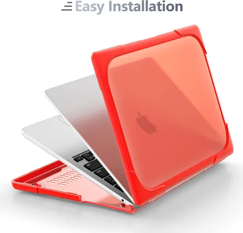 Miniatura 7 de Batianda Funda resistente para MacBook Air de 15 pulgadas 2026 M5 2025 M4 2024 2023 versión modelo A3448/A3241/A3114/A2941, soporte plegable Rojo