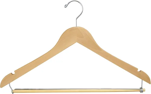 Miniatura 5 de Econoco Perchas planas de madera con gancho cromado, acabado natural duradero de lujo, perchas para blusas y vestidos, sin barra, paquete de 100