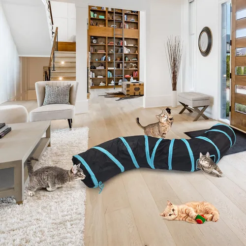 Miniatura 2 de Bemodst Túneles plegables para gatos, laberinto interactivo de 2/3/4/5 vías para gatitos, conejos, hurones Tipo S de 2 vías