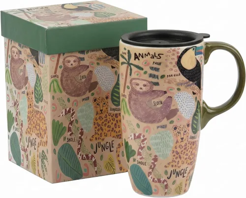 Miniatura 15 de Taza de café de cerámica de 17 onzas con tapa y caja de regalo, taza de té de porcelana floral abstracta moderna, apta para microondas y Colorido