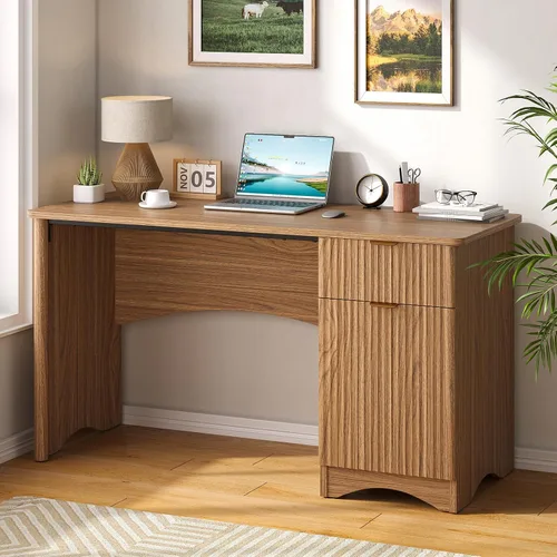Miniatura 7 de Bestier - Escritorio para computadora con cajón, escritorio de oficina de 47 pulgadas con armario de almacenamiento, escritorio de madera moderno