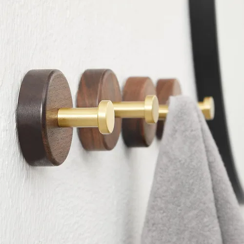 Miniatura 7 de Ganchos de pared de madera, paquete de 4 ganchos de madera de nogal oscuro para colgar bolsos, sombreros, mochilas, chaquetas, bolsas y batas