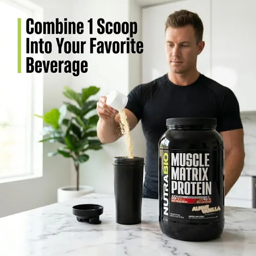 Miniatura 7 de NutraBio Muscle Matrix Proteína en polvo – 0.88 oz de proteína por cucharada – Combo aislado de suero y caseína micelar para liberación rápida