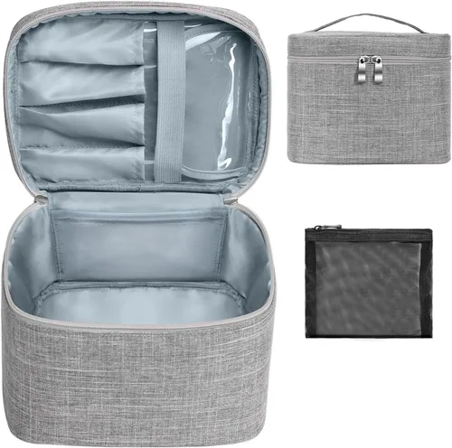 Miniatura 8 de Bolsa de maquillaje de viaje para maquillaje, bolsa de cosméticos, organizador de maquillaje con bolsa de malla, bolsa de soporte para brochas