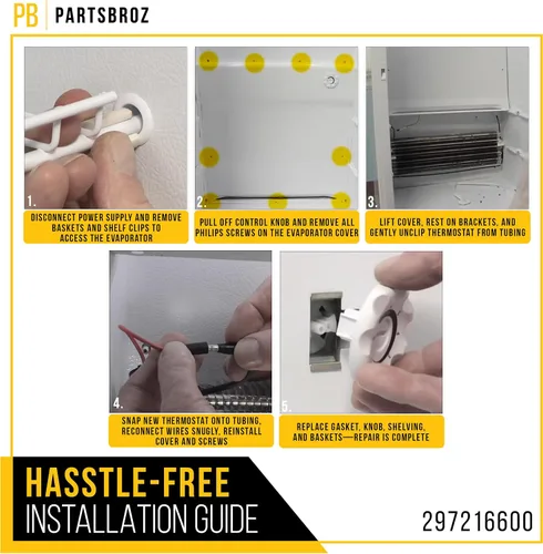 Miniatura 6 de PartsBroz - Termostato de descongelación para congelador 297216600 actualizado [puntas de bricolaje incluidas] por PartsBroz – Pieza compatible