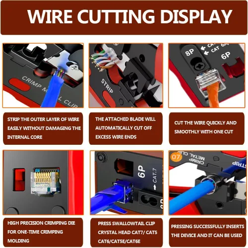 Miniatura 4 de LEATBUY RJ45 Crimp Network Tool Cat5/Cat5e/Cat6 Crimping Tool Set for RJ11/RJ12 for Regular End-Pass-Through with 50PCS Connectors, Network Tool Set
